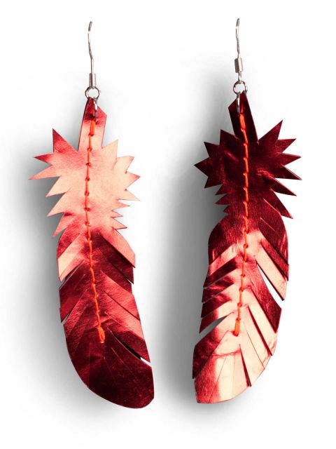 EARRING FEATHER - red metallic