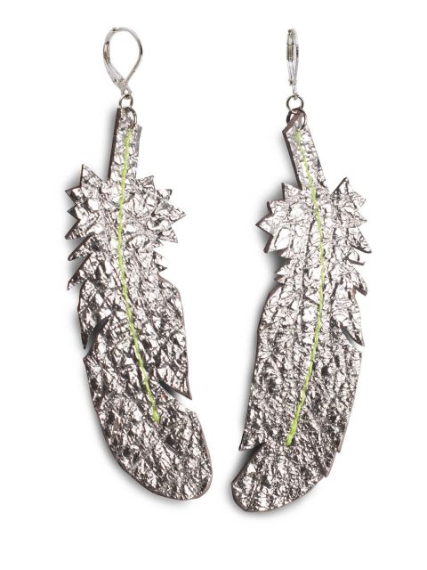 EARRING FEATHER - silver rib