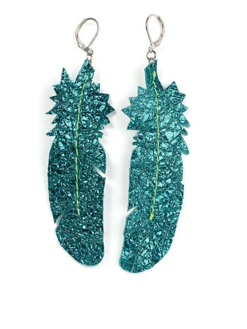 EARRING FEATHER - laguna green