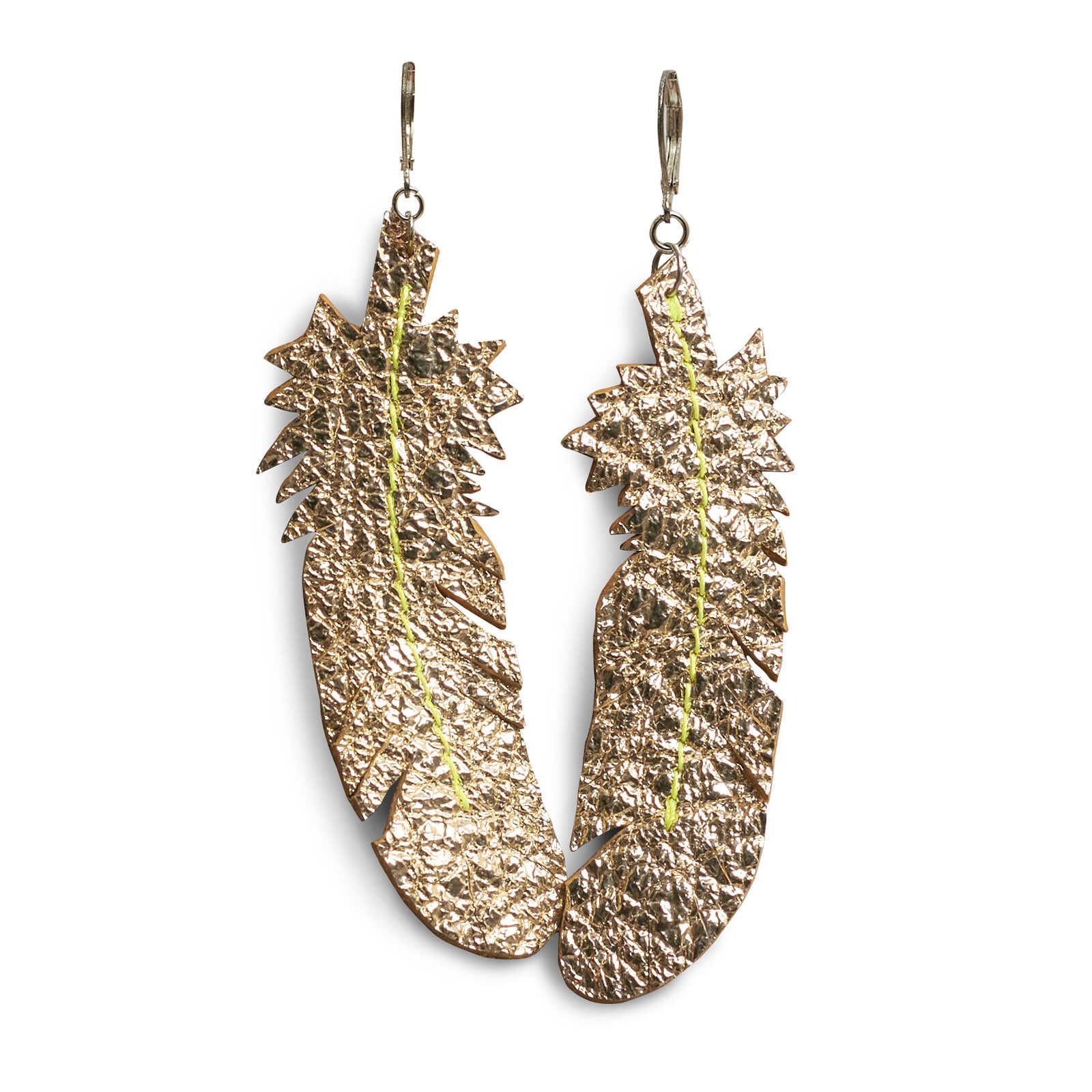 EARRING FEATHER - gold rib_01