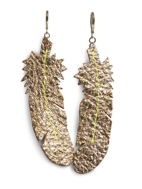 EARRING FEATHER - gold rib