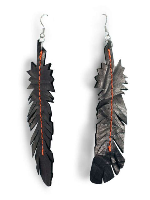 EARRING FEATHER - coal grunge