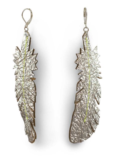 EARRING FEATHER - blacksilver rib